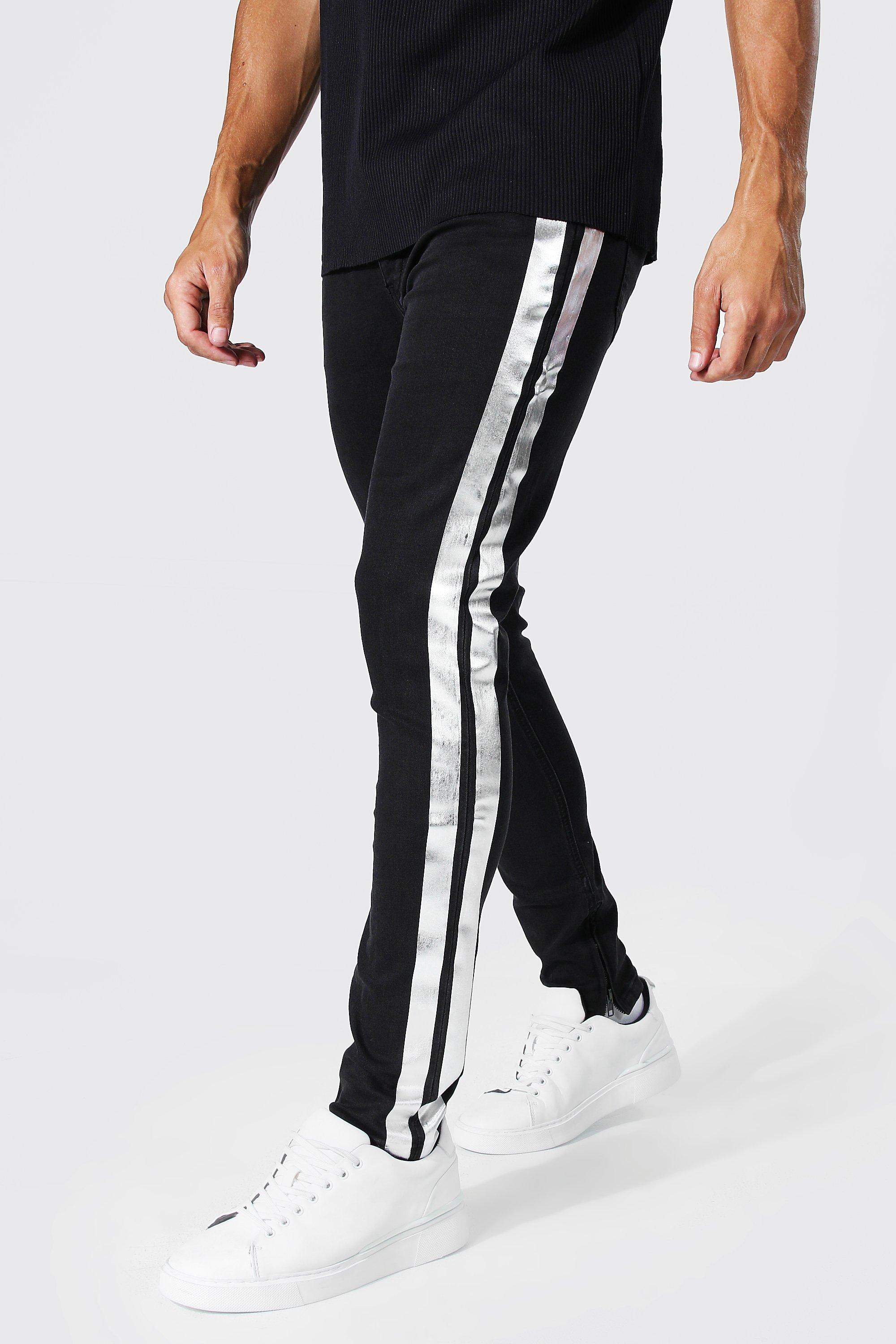 Black jeans with side stripe mens online